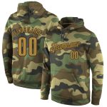 Custom Camo Hoodie with Name & Number - Old Gold & Black Stitched Pullover Sweatshirt - Salute to Service Team Apparel Personalized