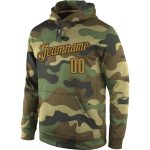 Custom Camo Hoodie with Name & Number - Old Gold & Black Stitched Pullover Sweatshirt - Salute to Service Team Apparel Personalized