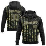Custom Camo Olive-Cream 3D American Flag Hoodie for Sports - Personalized Sweatshirt with Name & Number, Salute to Service