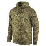 Custom Name Number Pullover Hoodie Stitched Camo Olive-Cream Sports Sweatshirt Salute to Service Personalized Stitched Camo