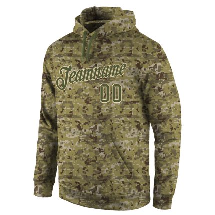 Custom Name Number Pullover Hoodie Stitched Camo Olive-Cream Sports Sweatshirt Salute to Service Personalized Stitched Camo