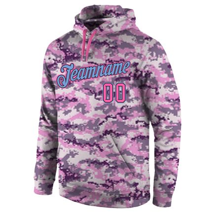 Custom Name Number Hoodie - Personalized Camo Pink Light Blue Pullover Sweatshirt - Salute to Service Team Apparel Personalized