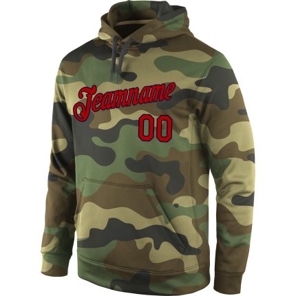 Custom Name & Number Salute to Service Hoodie, Personalized Camo Red-Navy Sports Pullover Sweatshirt Personalized Stitched