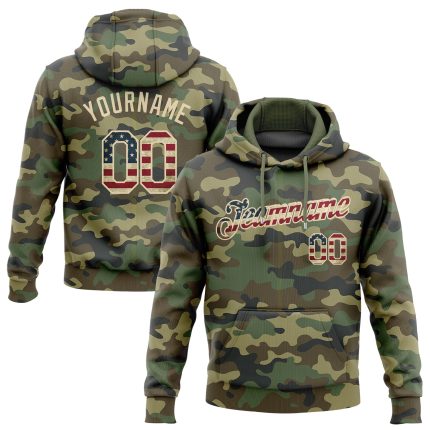 Custom Name & Number Personalized Camo Vintage USA Flag Pullover Hoodie Salute to Service Sports Sweatshirt Personalized