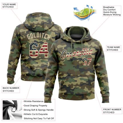 Custom Name & Number Personalized Camo Vintage USA Flag Pullover Hoodie Salute to Service Sports Sweatshirt Personalized