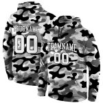 Custom Name & Number Pullover Hoodie, Personalized Camo 3D Sports Sweatshirt, Salute to Service, White-Black Personalized