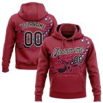 Custom Name and Number Scorpio Sports Hoodie Sweatshirt with Personalized Stitched Cardinal 3D Pattern Design Black-White