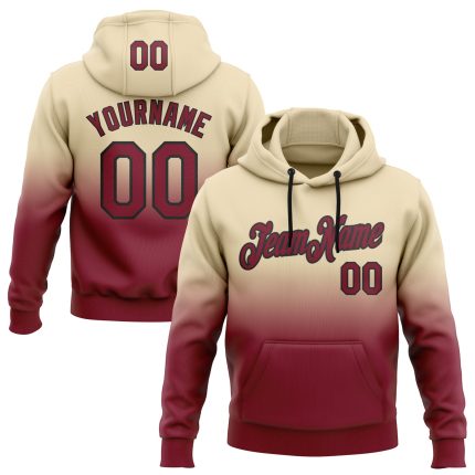 Custom Team Name Number Pullover Hoodie Sweatshirt for Sports - Personalized Stitched City Cream Crimson Black Fade Personalized