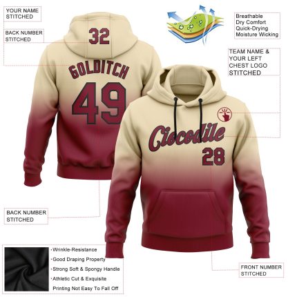 Custom Team Name Number Pullover Hoodie Sweatshirt for Sports - Personalized Stitched City Cream Crimson Black Fade Personalized