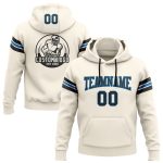 Custom Name Number Football Hoodie Sweatshirt Pullover Black Blue Cream Stitched Team Apparel Personalized Stitched Cream