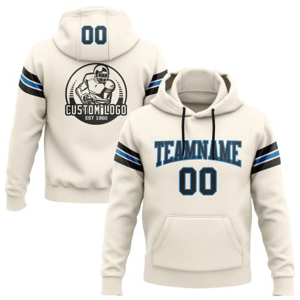 Custom Name Number Football Hoodie Sweatshirt Pullover Black Blue Cream Stitched Team Apparel Personalized Stitched Cream