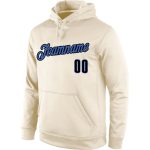 Custom Name Number Sports Hoodie Stitched Pullover Sweatshirt - Cream Black-Blue Team Apparel Personalized Stitched Cream