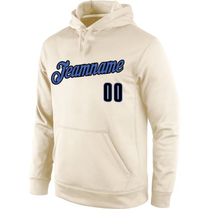 Custom Name Number Sports Hoodie Stitched Pullover Sweatshirt - Cream Black-Blue Team Apparel Personalized Stitched Cream