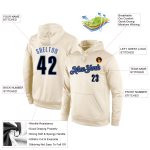 Custom Name Number Sports Hoodie Stitched Pullover Sweatshirt - Cream Black-Blue Team Apparel Personalized Stitched Cream