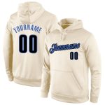 Custom Name Number Sports Hoodie Stitched Pullover Sweatshirt - Cream Black-Blue Team Apparel Personalized Stitched Cream