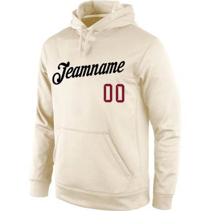 Custom Name Number Sports Hoodie Stitched Cream Black Crimson Pullover Sweatshirt for Team Apparel Personalized Stitched