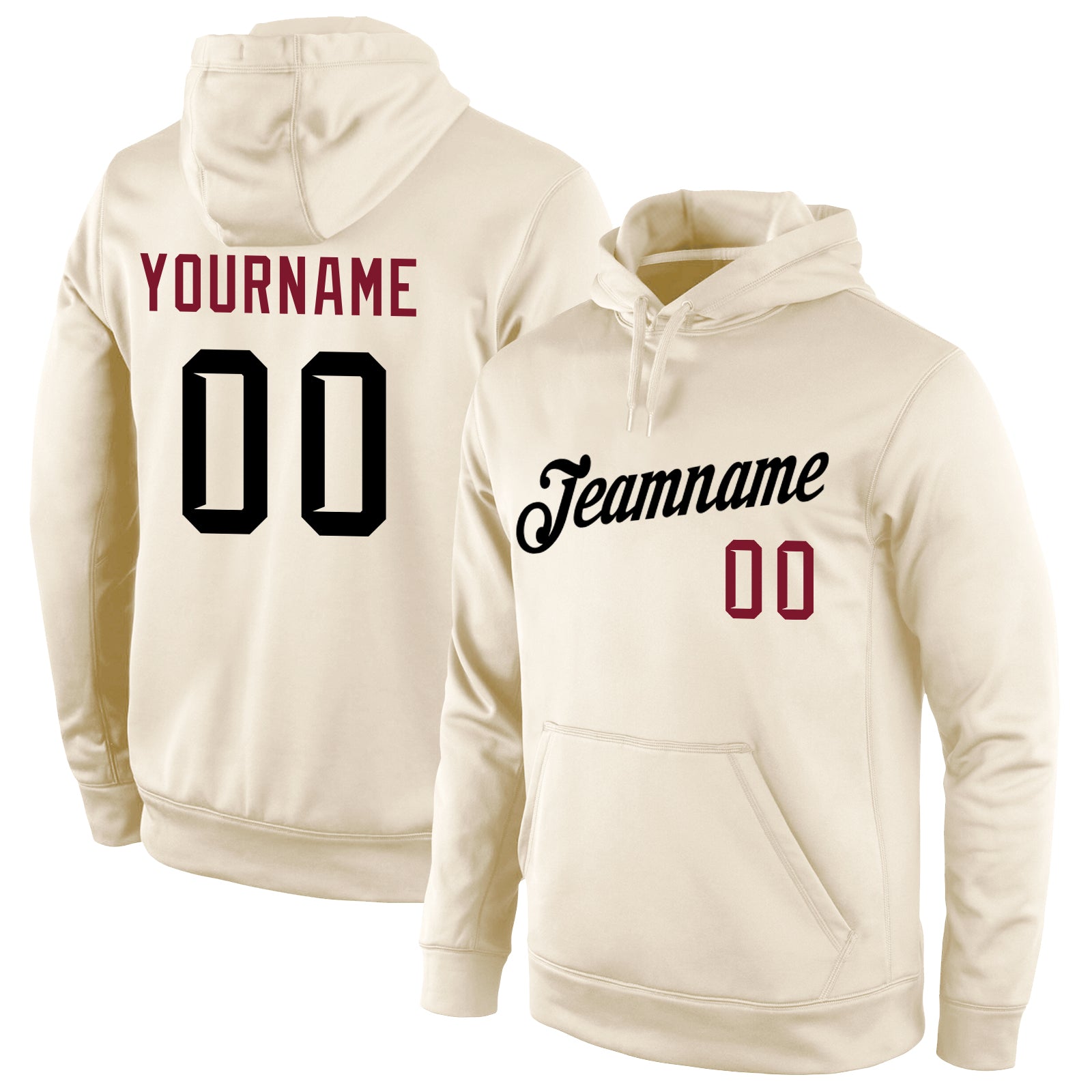 Custom Name Number Sports Hoodie Stitched Cream Black Crimson Pullover Sweatshirt for Team Apparel Personalized Stitched