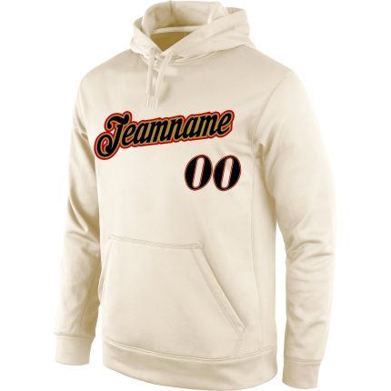 Custom Name & Number Sports Hoodie - Personalized Cream Black Gold Pullover Sweatshirt for Teams Personalized Stitched Cream