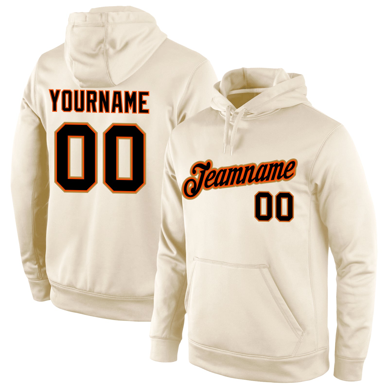 Custom Team Name Number Pullover Hoodie - Personalized Cream Black-Orange Stitched Sports Sweatshirt Personalized Stitched