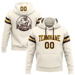 Custom Name Number Football Hoodie Stitched Cream Brown-Gold Pullover Sweatshirt for Team Support Personalized Stitched Cream