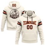 Custom Name Number Football Hoodie Sweatshirt Personalized Cream Brown-Orange Stitched Pullover Personalized Stitched Cream