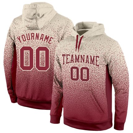 Custom Name Number Pullover Hoodie Sweatshirt for Sports - Personalized Stitched Cream Burgundy Fade Fashion Personalized