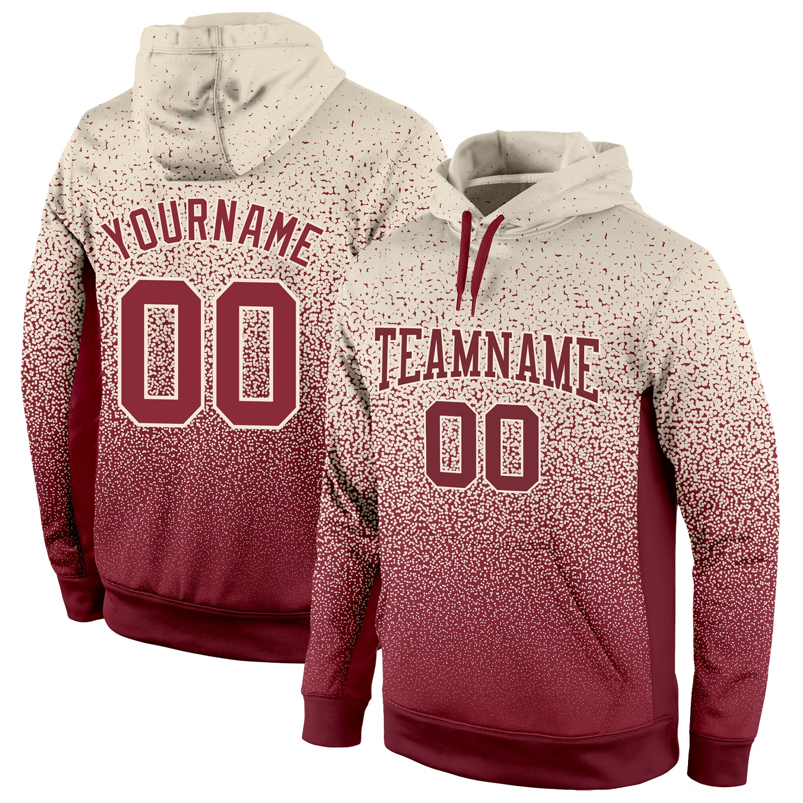 Custom Name Number Pullover Hoodie Sweatshirt for Sports - Personalized Stitched Cream Burgundy Fade Fashion Personalized