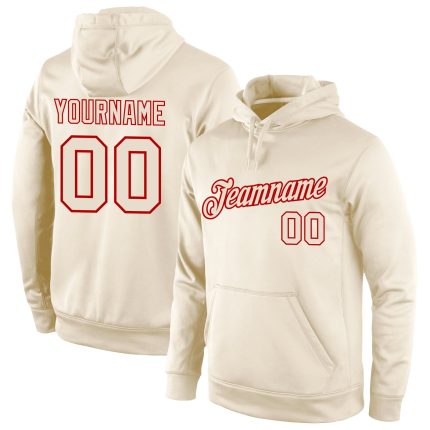 Custom Name Number Sports Hoodie Sweatshirt Pullover - Personalized Stitched Cream Red Team Apparel Personalized Stitched
