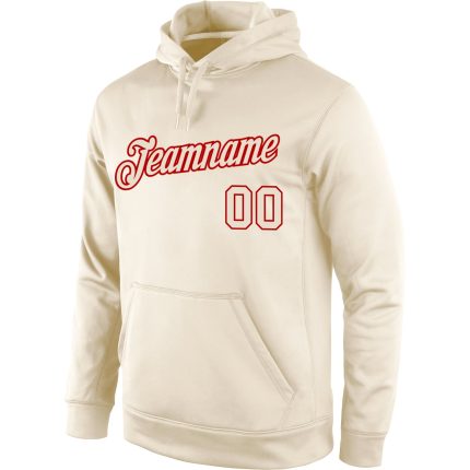 Custom Name Number Sports Hoodie Sweatshirt Pullover - Personalized Stitched Cream Red Team Apparel Personalized Stitched