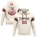 Custom Team Hoodie - Personalized Crimson Black Football Sweatshirt with Name & Number, Cream Pullover Personalized Stitched
