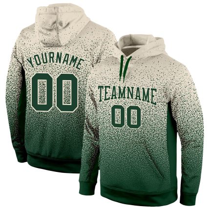 Custom Name Number Pullover Hoodie Sweatshirt for Sports, Personalized Stitched Cream Green Fade Fashion Design Personalized