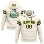 Custom Football Hoodie with Stitched Name and Number in Cream Green-Gold Pullover Sweatshirt Personalized Stitched Cream