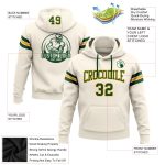 Custom Football Hoodie with Stitched Name and Number in Cream Green-Gold Pullover Sweatshirt Personalized Stitched Cream
