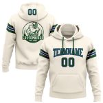 Custom Name Number Royal Green Cream Football Hoodie Pullover Sweatshirt - Personalized Team Apparel Personalized Stitched