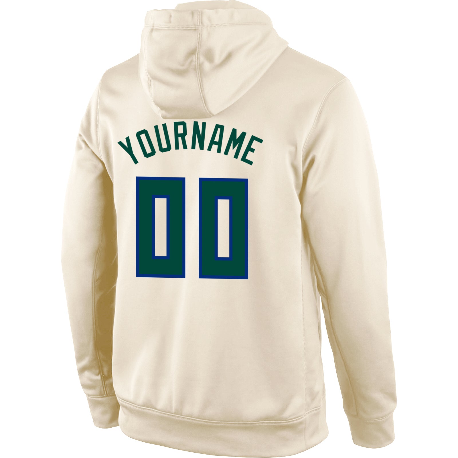 Personalized Stitched Cream Hunter Green-Royal Sports Pullover Sweatshirt Hoodie Team Custom Name and Number Custom Name Number Pullover Hoodie Sweatshirt in Cream Hunter Green-Royal for Sports Team - Personalized Stitched Design - Image 3