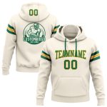 Custom Football Hoodie with Stitched Team Name and Number - Cream Kelly Green-Gold Pullover Sweatshirt Personalized Stitched
