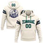 Customizable Football Hoodie Sweatshirt with Stitched Team Name & Number in Cream, Kelly Green & Navy Personalized Stitched