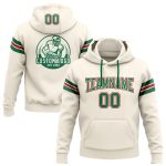Custom Personalized Football Hoodie Stitched Cream Kelly Green Red Sweatshirt with Team Name and Number Personalized Stitched