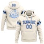 Custom Stitched Football Hoodie Sweatshirt with Name & Number - Cream Light Blue Navy Personalized Stitched Cream Light Blue-Navy