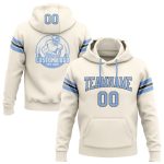 Custom Football Hoodie Sweatshirt with Personalized Name & Number, Stitched Cream Light Blue-Steel Gray Design Personalized