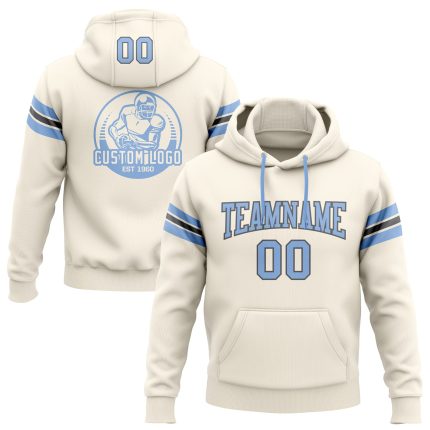 Custom Football Hoodie Sweatshirt with Personalized Name & Number, Stitched Cream Light Blue-Steel Gray Design Personalized