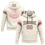 Custom Pink-Green Stitched Football Hoodie with Personalized Name and Number - Medium Cream Pullover Sweatshirt Personalized