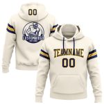 Custom Name Number Football Hoodie Sweatshirt - Personalized Stitched Cream Navy Gold Pullover Personalized Stitched Cream