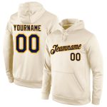 Custom Team Name Number Pullover Hoodie Sweatshirt Cream Navy Gold Stitched Sports Apparel Personalized Stitched Cream Navy-Gold