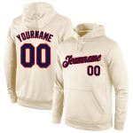 Custom Name and Number Sports Pullover Hoodie, Personalized Cream Navy-Red Stitched Sweatshirt Personalized Stitched Cream