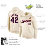Custom Name and Number Sports Pullover Hoodie, Personalized Cream Navy-Red Stitched Sweatshirt Personalized Stitched Cream
