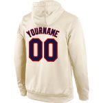 Custom Name and Number Sports Pullover Hoodie, Personalized Cream Navy-Red Stitched Sweatshirt Personalized Stitched Cream