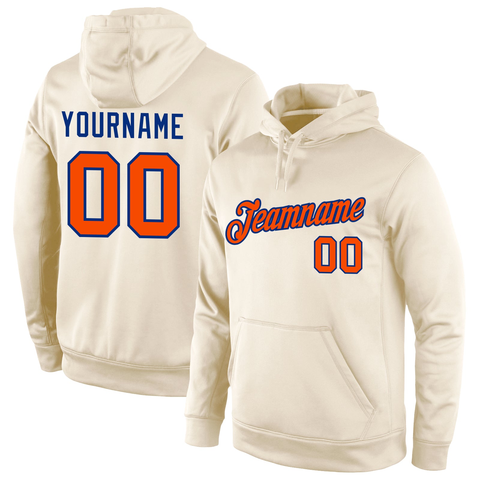 Custom Team Hoodie Personalized with Name & Number - Cream Orange-Royal Stitched Sports Pullover Sweatshirt Personalized