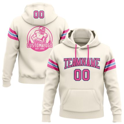 Custom Football Hoodie with Stitched Name & Number - Cream Pink Black Light Blue Sweatshirt Pullover Personalized Stitched