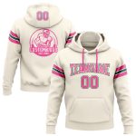 Custom Football Hoodie Personalized Stitched Sweatshirt with Name & Number in Cream Pink and Kelly Green Personalized Stitched